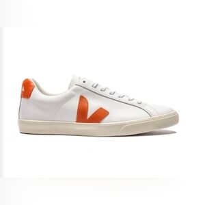Veja Leather ESPLAR Low-Top Orange Logo Sneaker (US 8/EUR 39)